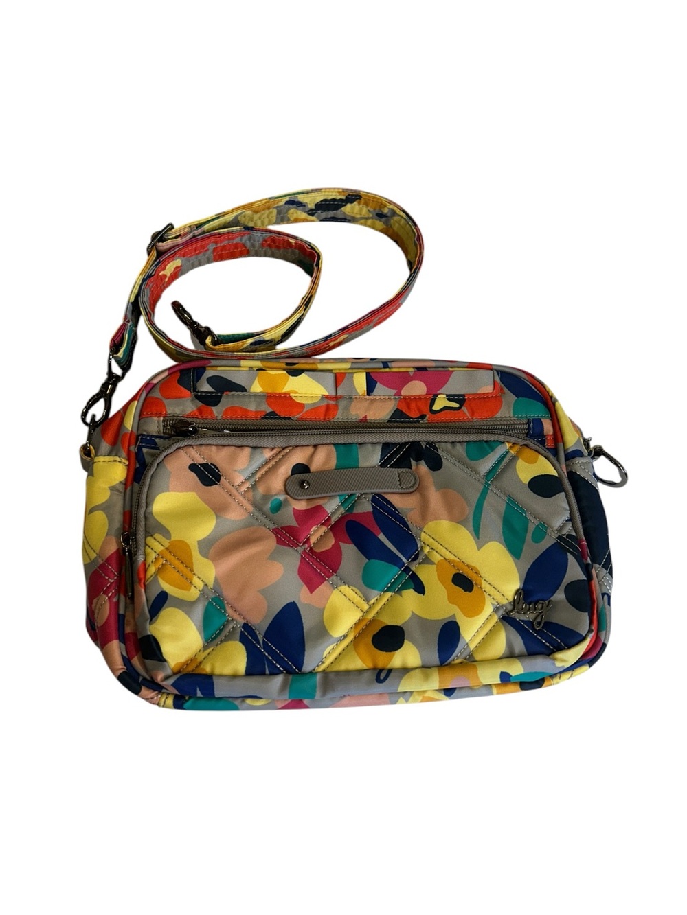 Lug Floral Crossbody Travel Organizer Bag Gray Multicolor Convertible Shoulder